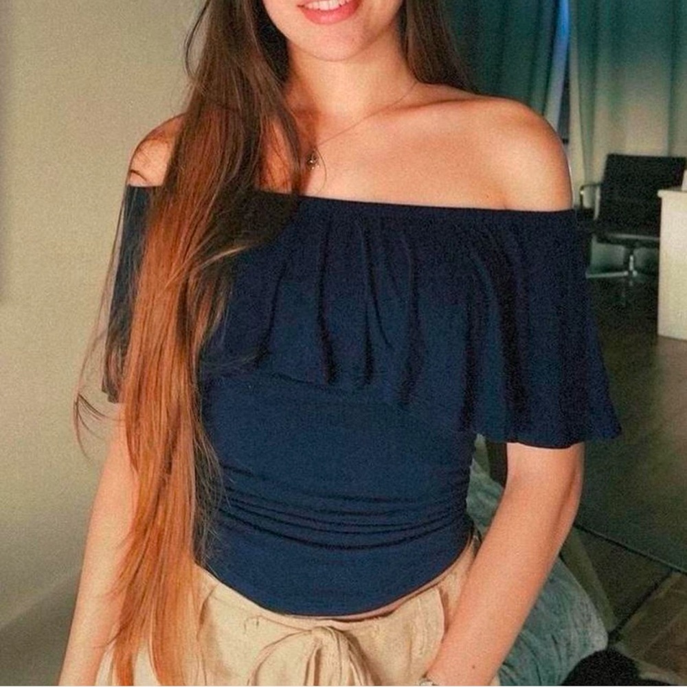 Elegant Off-Shoulder Navy Top